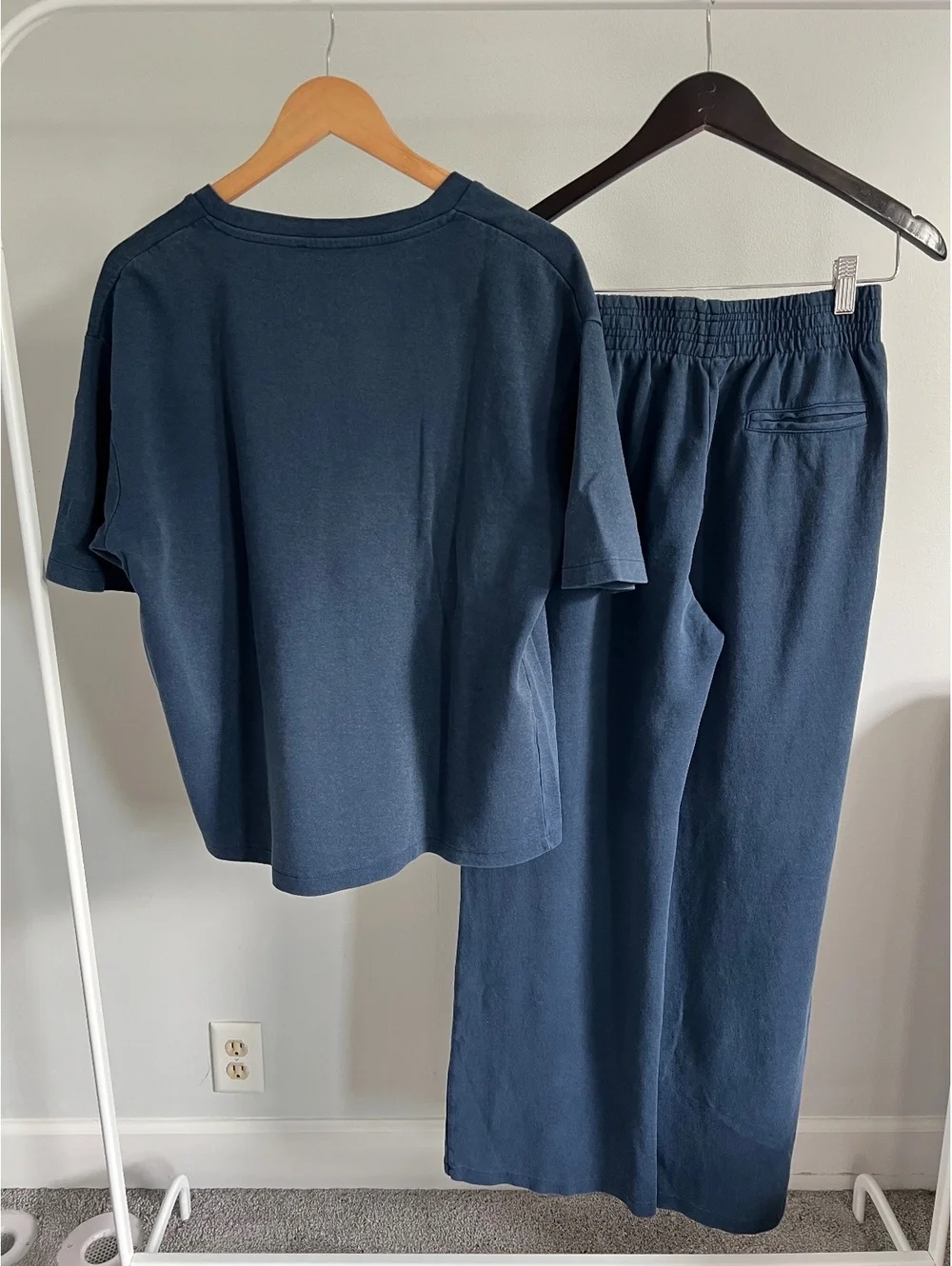 Zara Blue Matching 2 Piece Set Size S V Neck Top Wide Leg Pants Lounge Set